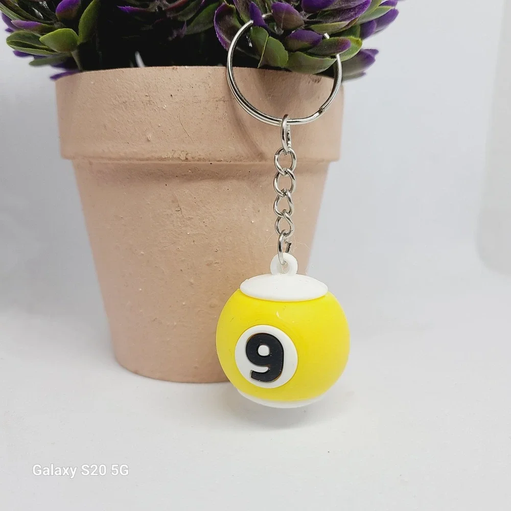 Billiard Ball Number 9 Yellow Keychain Men Accessory Fun Novelty‎ Gift NEW